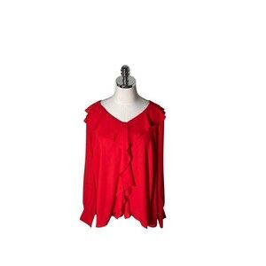 The Limited Collection Top Women's Size 1X Goji Berry Red Sleeve Button Up